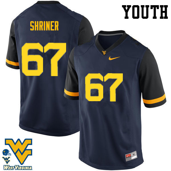 Youth #67 Alec Shriner West Virginia Mountaineers College Football Jerseys-Navy - Click Image to Close